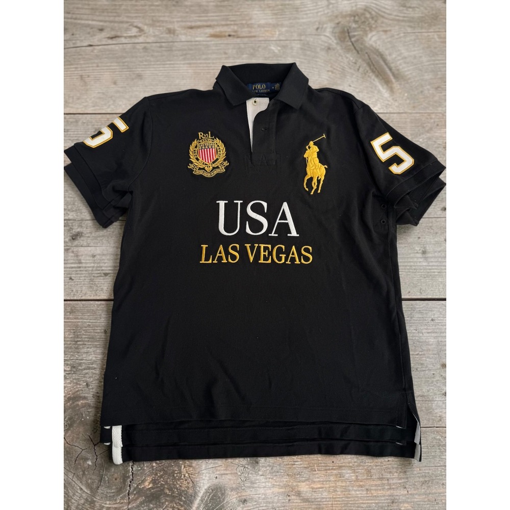 2000s Polo Ralph Lauren USA Las Vegas Big Pony Polo Shirt Black Men's SlimFIt M